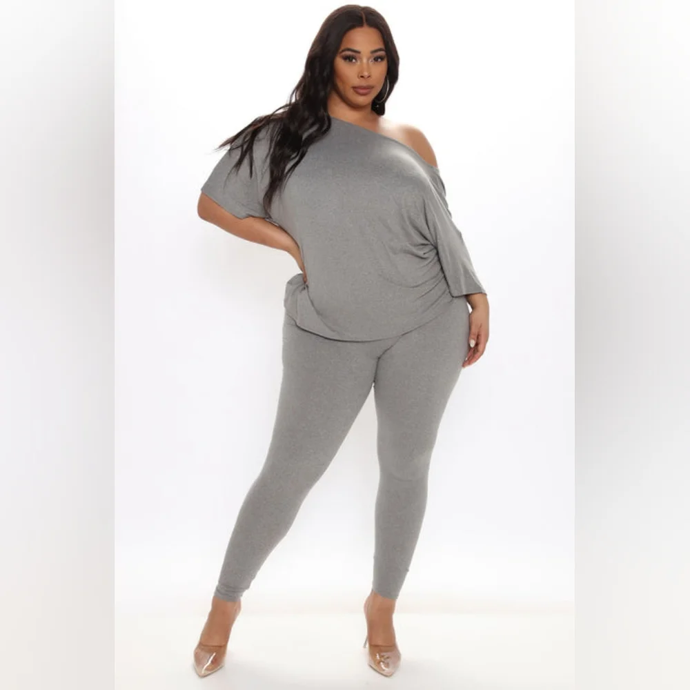 Gray Off-Shoulder Top and Leggings Set (XL) - Picture 8 of 11